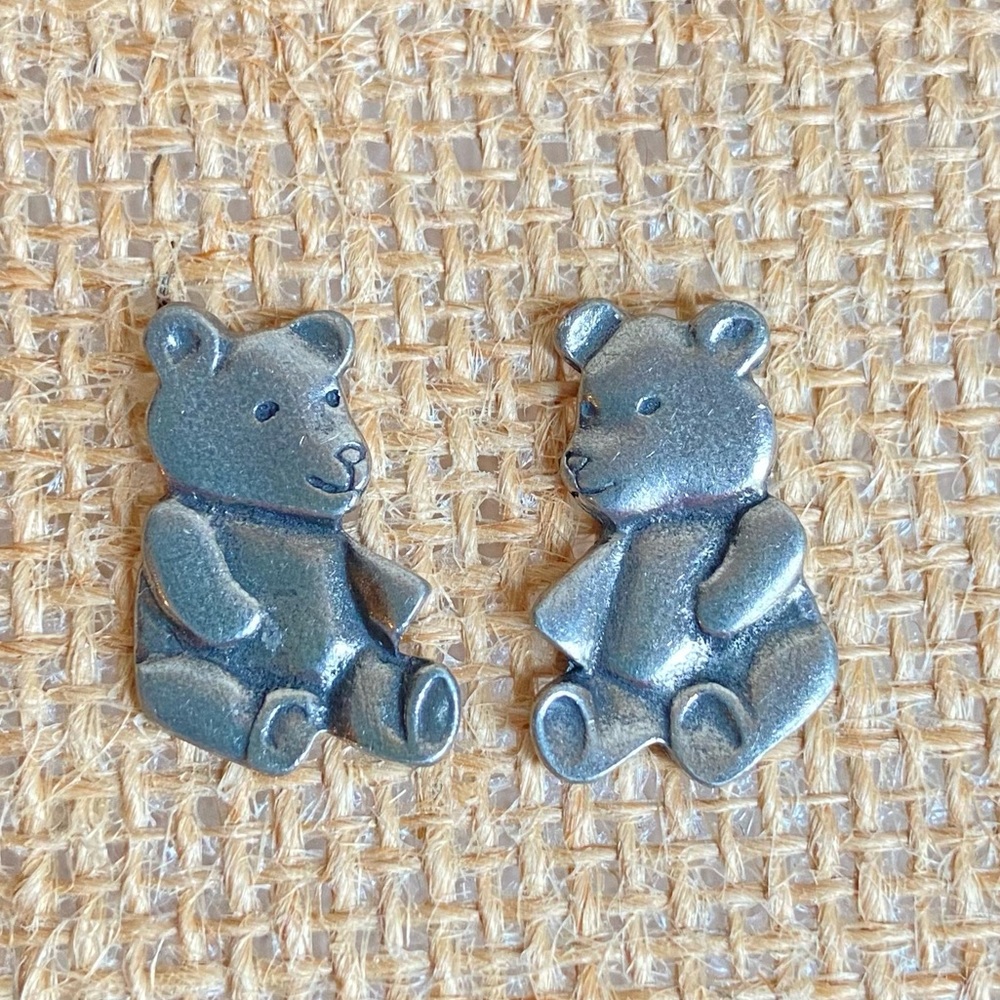 Danforth Pewter 1986 teddy bear pierced post earrings DP Maiden Vermont vintage
